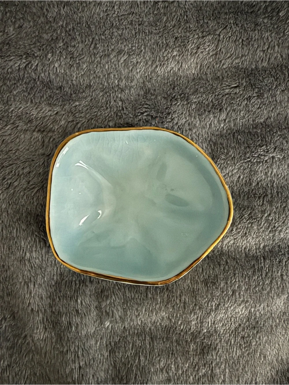 Blue Ceramic Trinket Dish with Gold Rim